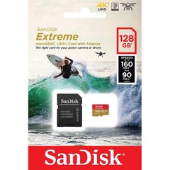 Карта пам'яті SanDisk 128GB microSDXC C10 UHS-I U3 R160/W90MB/s Extreme V30 + SD SDSQXA1-128G-GN6AA фото